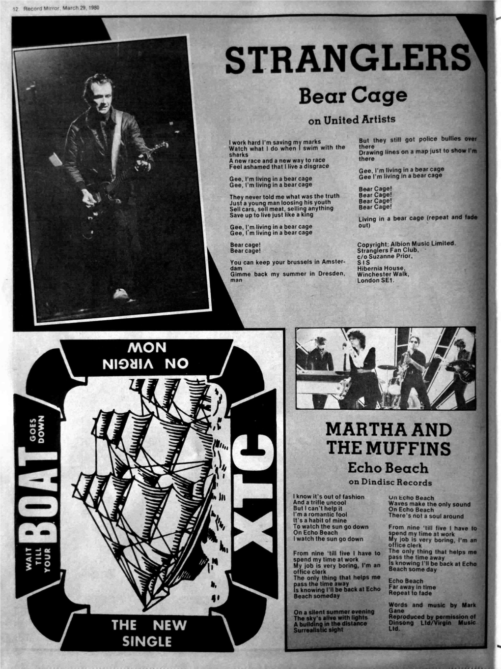 STRANGLERS Bear Cage on United Artists