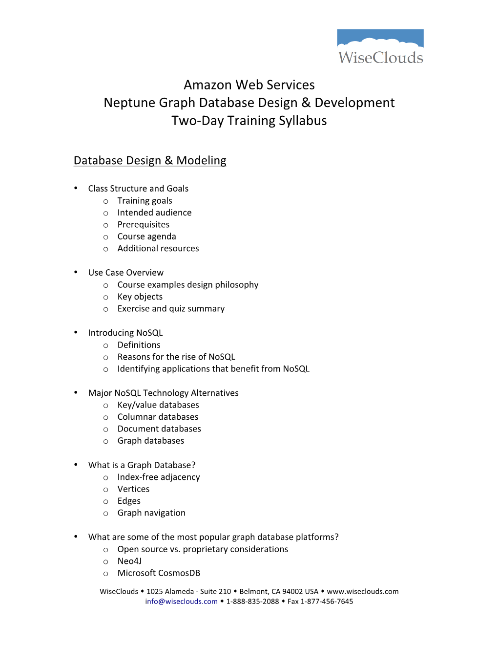 Amazon Web Services Neptune Graph Database Design & Development Two-Day Training Syllabus