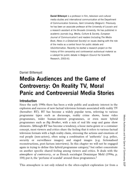 On Reality TV, Moral Panic and Controversial Media Stories