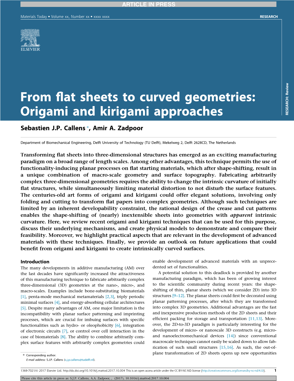 Origami and Kirigami Approaches RESEARCH: Review Sebastien J.P