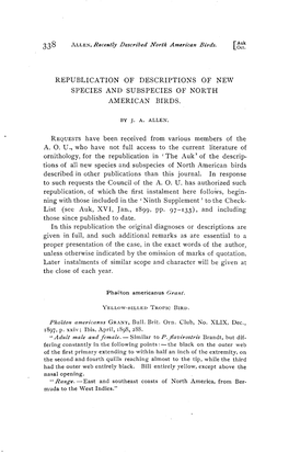 Republication of Descriptions of New Species and Subspecies of North American Birds