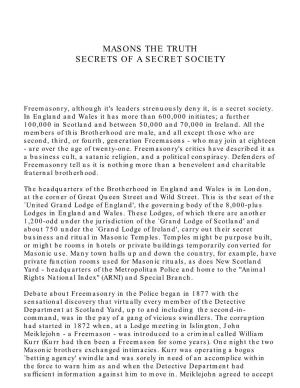 Masons the Truth Secrets of a Secret Society