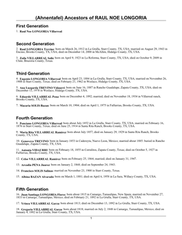 (Ahnentafel) Ancestors of RAUL NOE LONGORIA