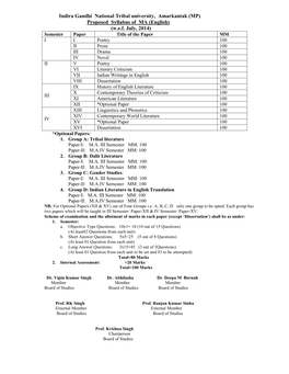 Indira Gandhi National Tribal University, Amarkantak (MP) Proposed Syllabus of MA (English) (W.E.F. July, 2014)