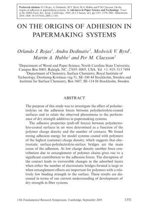 On the Origins of Adhesion in Papermaking Systems