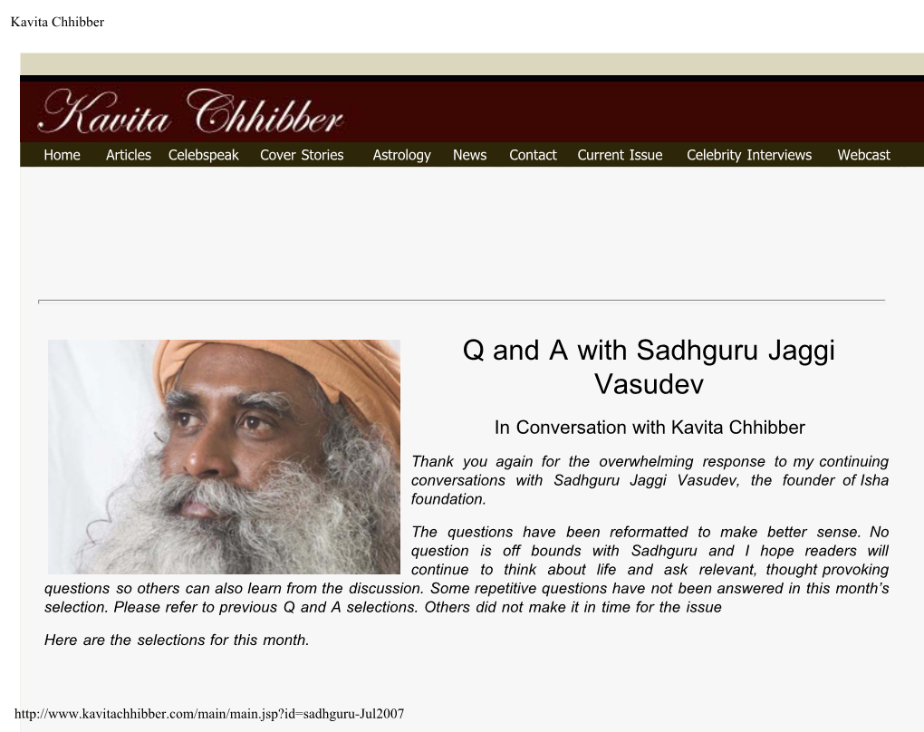 Q and a with Sadhguru Jaggi Vasudev in Conversation with Kavita Chhibber