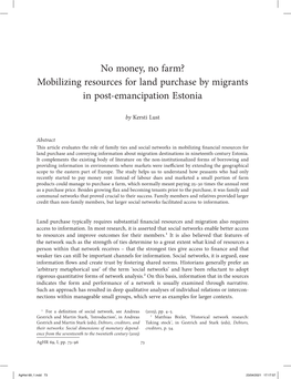 No Money, No Farm? Mobilizing Resources for Land Purchase by Migrants in Post-Emancipation Estonia