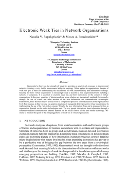 Electronic Weak Ties in Network Organisations