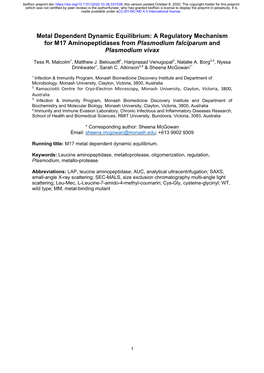 A Regulatory Mechanism for M17 Aminopeptidases from Plasmodium Falciparum and Plasmodium Vivax