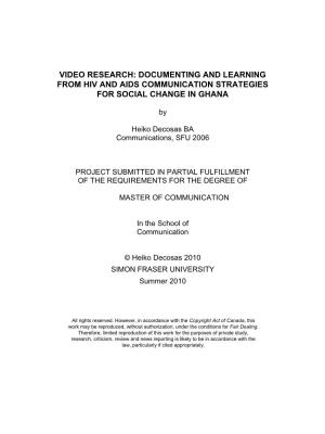 Video Research: Documenting and Learning from Hiv and Aids Communication Strategies for Social Change in Ghana