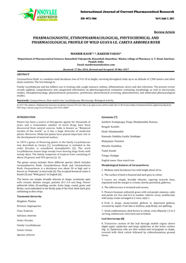 Pharmacognostic, Ethnopharmacological, Phytochemical and Pharmacological Profile of Wild Guava I.E. Careya Arborea Roxb