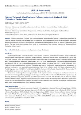 2 Notes on Taxonomic Classification of Podabrus Santaritensis Cockerell