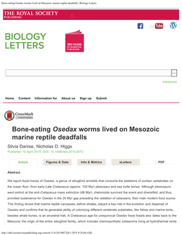 Bone-Eating Osedax Worms Lived on Mesozoic Marine Reptile Deadfalls | Biology Letters