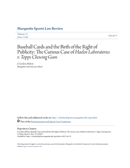 Baseball Cards and the Birth of the Right of Publicity: the Urc Ious Case of Haelen Laboratories V
