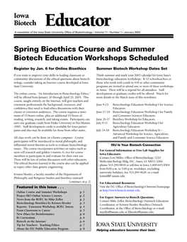 Iowa Biotech Educator Spring Bioethics Course and Summer