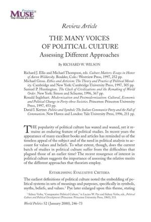 Review Article the MANY VOICES of POLITICAL CULTURE Assessing Different Approaches