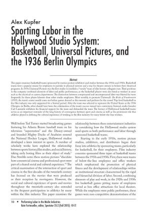 Basketball, Universal Pictures, and the 1936 Berlin Olympics