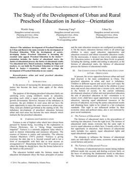The Study of the Development of Urban and Rural Preschool Education in Justice—Orientation