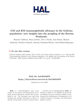GM and KM Immunoglobulin Allotypes in the Galician Population: New Insights Into the Peopling of the Iberian Peninsula