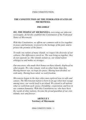 Fsm Constitution the Constitution of The