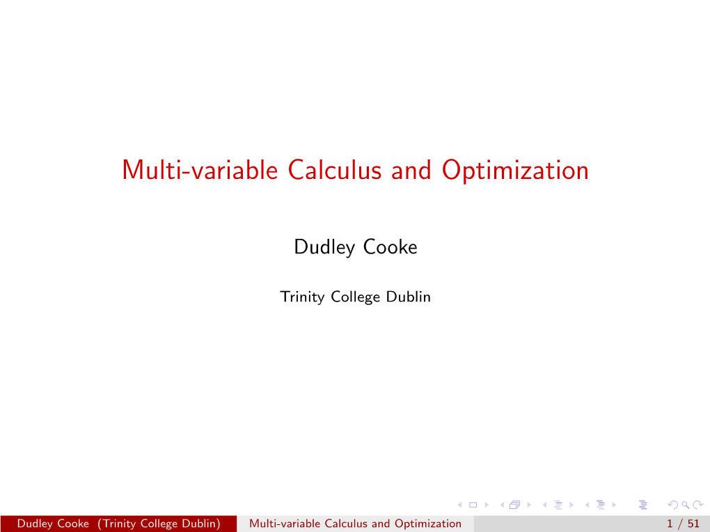 Multi-Variable Calculus and Optimization