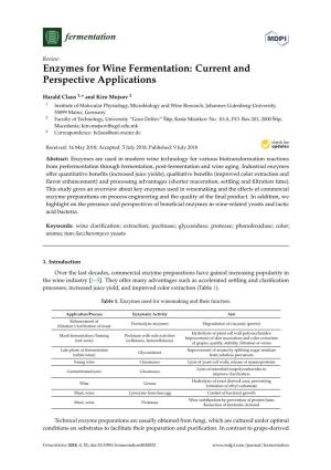 Enzymes for Wine Fermentation: Current and Perspective Applications
