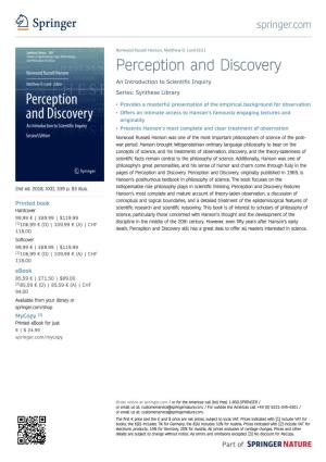 Perception and Discovery an Introduction to Scientific Inquiry Series: Synthese Library