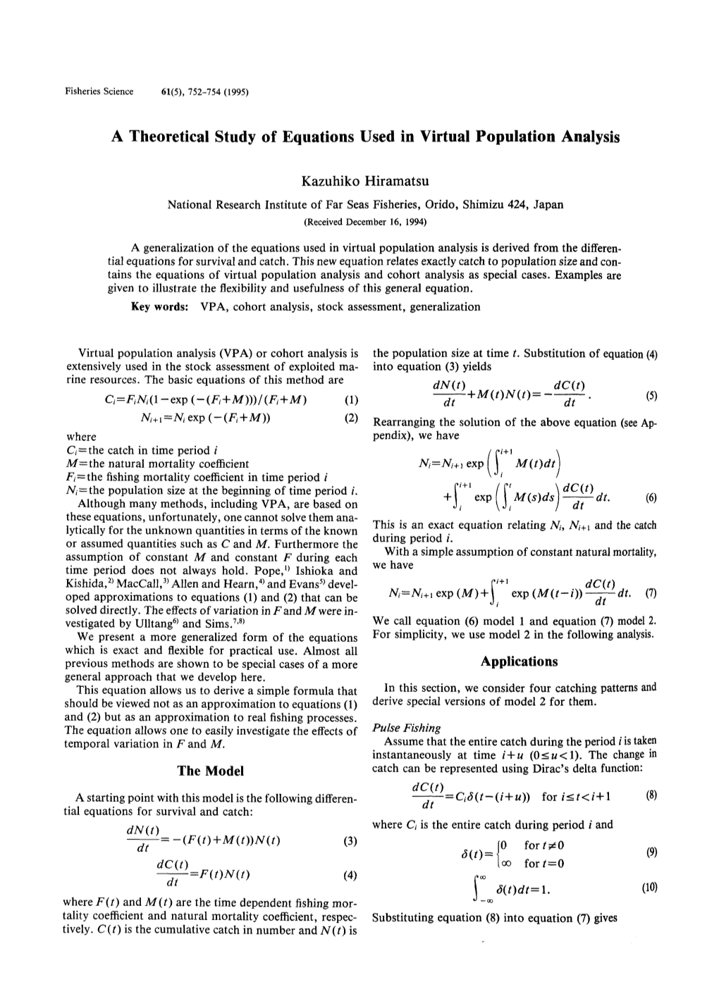 A Theoretical Study of Equations Used in Virtual Population Analysis