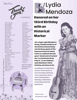 Lydia Mendoza Continued Honored on Her