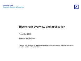 Blockchain Overview and Application
