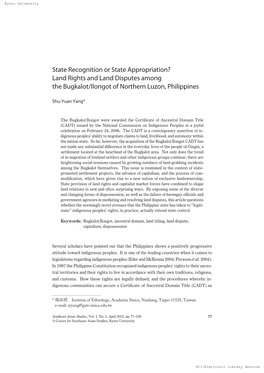 Land Rights and Land Disputes Among the Bugkalot/Ilongot of Northern Luzon, Philippines