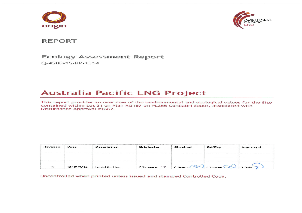 Ecology Assessment Report REPORT