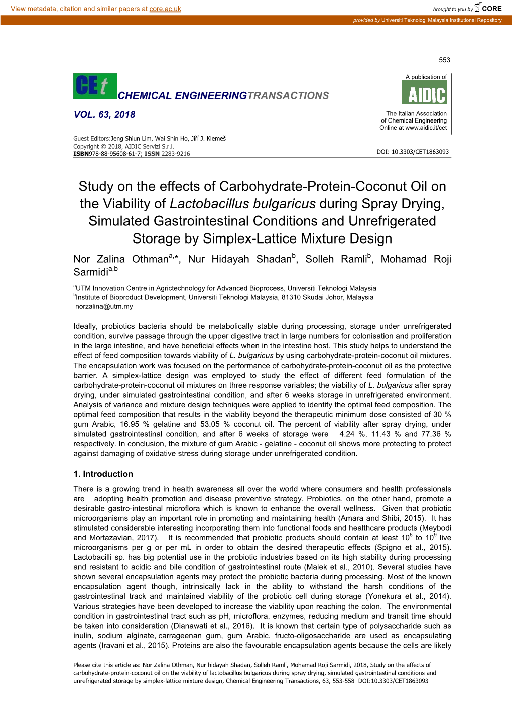 Study on the Effects of Carbohydrate-Protein-Coconut Oil On