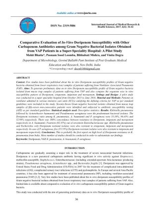 Comparative Evaluation of In-Vitro Doripenem Susceptibility with Other Carbapenem Antibiotics Among Gram Negative Bacterial Isol