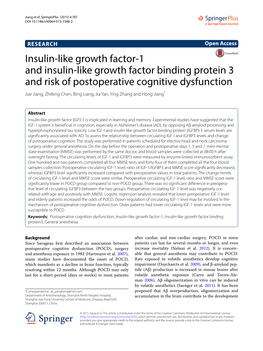 Insulin-Like Growth Factor-1 and Insulin-Like Growth