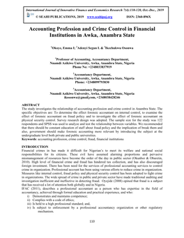 Accounting Profession and Crime Control in Financial Institutions in Awka, Anambra State