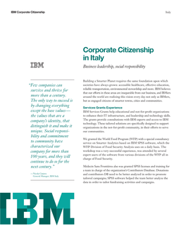 Corporate Citizenship in Italy Business Leadership, Social Responsibility