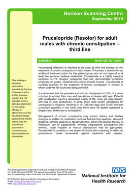 Prucalopride (Resolor) for Adult Males with Chronic Constipation – Third Line
