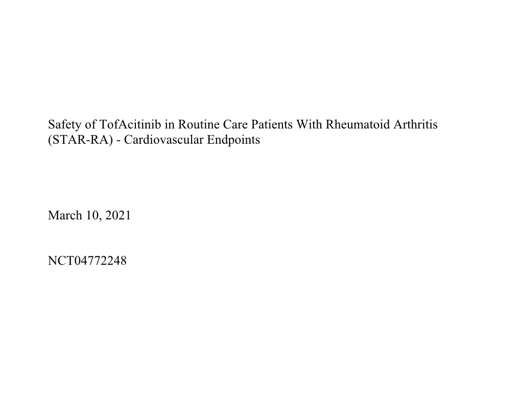 Safety of Tofacitinib in Routine Care Patients with Rheumatoid Arthritis (STAR-RA) - Cardiovascular Endpoints