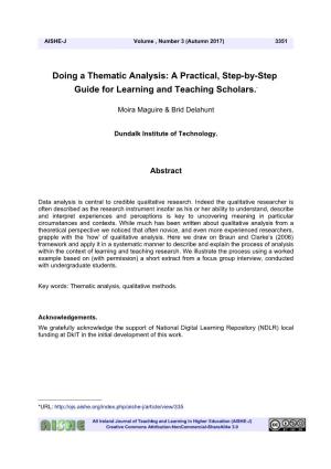 Doing a Thematic Analysis: a Practical, Step-By-Step Guide for Learning and Teaching Scholars.*