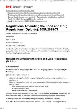 Opioids): SOR/2018-77 Canada Gazette, Part II, Volume 152, Number 9