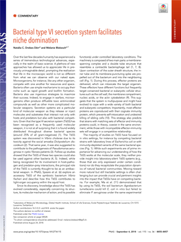 Bacterial Type VI Secretion System Facilitates Niche Domination