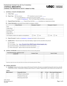 ANIMAL BREEDING ANIMAL USE PROTOCOL IACUC Admin Use Only