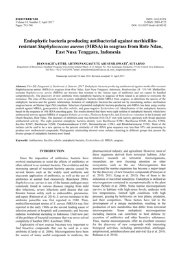 Resistant Staphylococcus Aureus (MRSA) in Seagrass from Rote Ndao, East Nusa Tenggara, Indonesia
