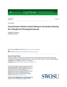 Fairy Elements in British Literary Writings in the Decade Following the Cottingley Fair Photographs Episode