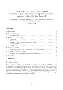 The Symmetric Group and Young Diagrams Proseminar: Algebra, Topology and Group Theory in Physics, Organised by Prof