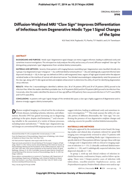 Diffusion-Weighted MRI “Claw Sign” Improves Differentiation of Infectious from Degenerative Modic Type 1 Signal Changes of the Spine