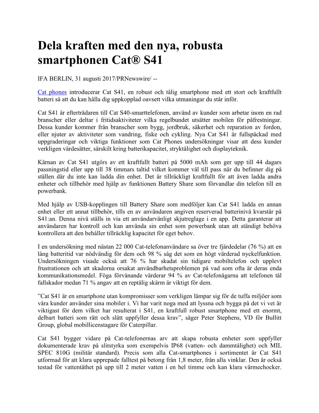 Dela Kraften Med Den Nya, Robusta Smartphonen Cat® S41