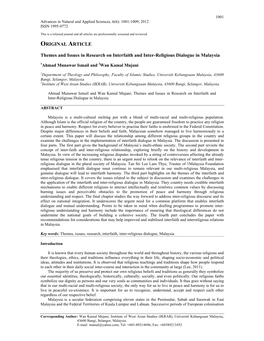 ORIGINAL ARTICLE Themes and Issues in Research on Interfaith And