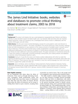 The James Lind Initiative: Books, Websites and Databases to Promote Critical Thinking About Treatment Claims, 2003 to 2018